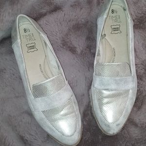 Silver Leather Flats